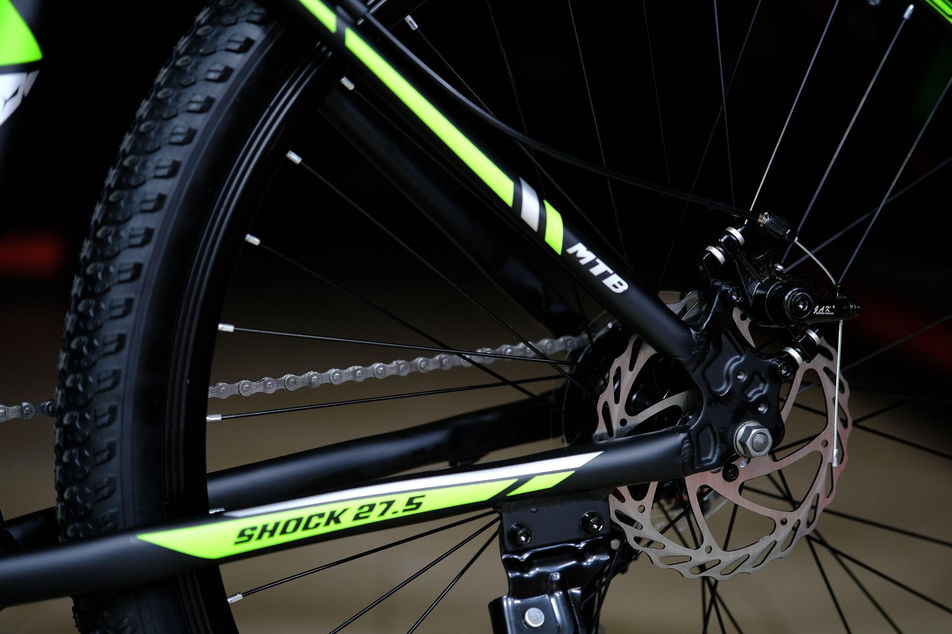 Тормоз дисковый механический JAK 160мм
 HOKE Shock 27,5 MD матовый чёрный-зелёный 17